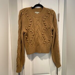 Ryegrass Size M Camel Cable Knit Textured Bauble Blouson Sleeve Pullover Sweater